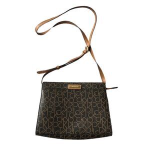 Calvin Klein Frida Signature Crossbody Handbag Shoulder Purse Black Brown Logo
